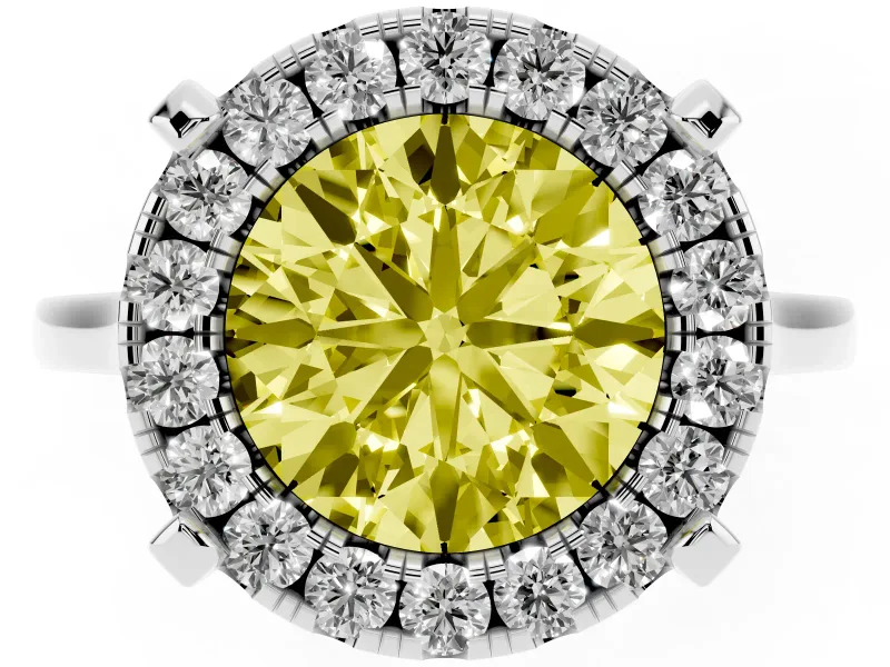 Round Claw Corner Halo Engagement Ring Setting for a Fancy Yellow Lab-Grown Diamond | Slim Plain Band | Sterling Silver