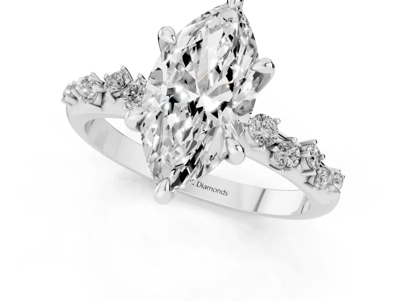 Marquise Graduated Accent Engagement Ring Setting | Scattered Shoulders | Sterling Silver