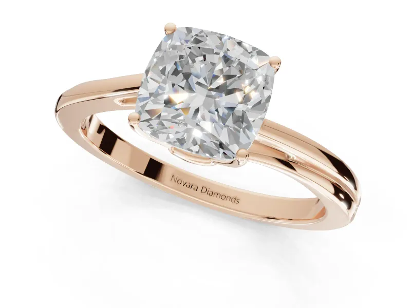 Cushion Cut Bypass Solitaire Engagement Ring Setting | Plain Polished Band | Rose Gold