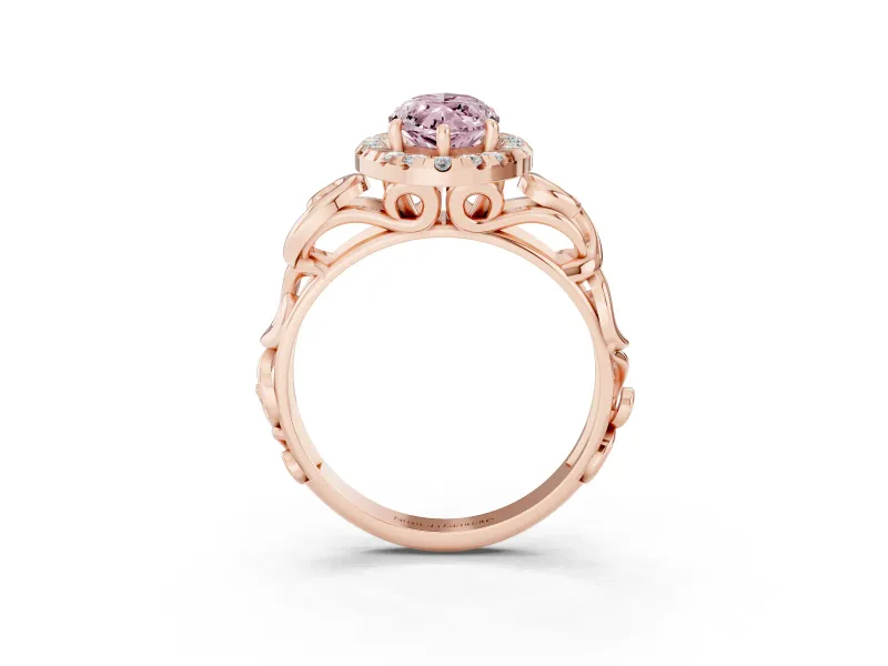 Marquise Filigree Halo Engagement Ring Setting for a Fancy Pink Lab-Grown Diamond | Rose Gold