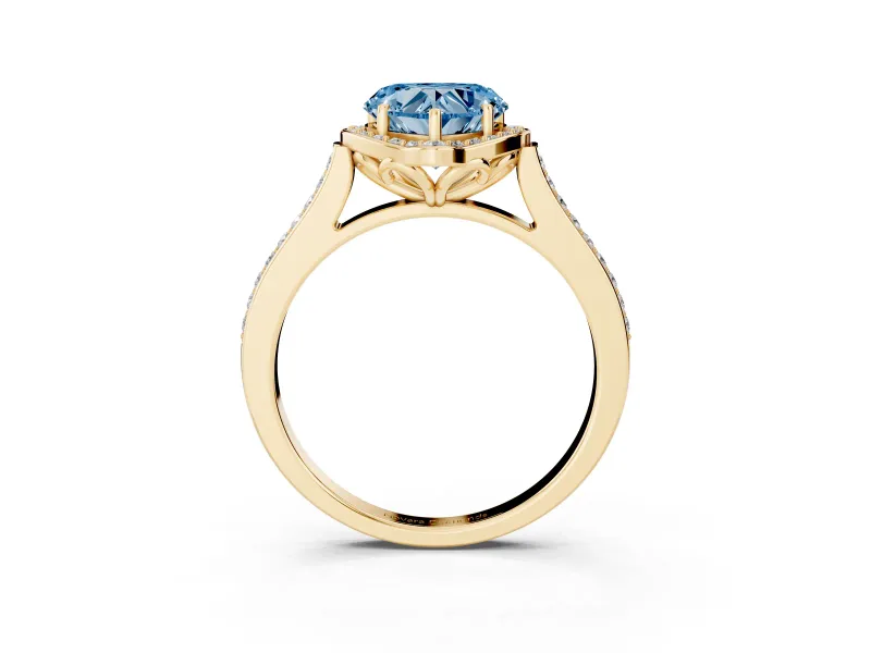 Heart-Shaped Petal Tip Halo Engagement Ring Setting for a Fancy Blue Lab-Grown Diamond | Pavé Band | Yellow Gold