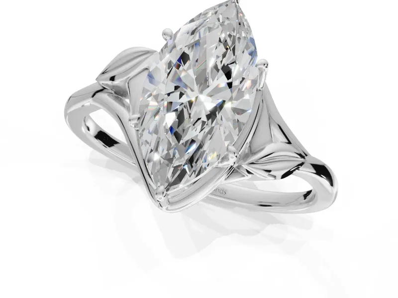 Marquise Leaf Bypass Solitaire Engagement Ring Setting | Polished Band | White Gold