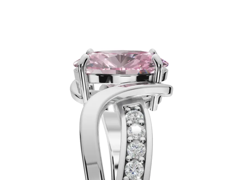 Oval Bypass Solitaire Engagement Ring Setting for a Fancy Pink Lab-Grown Diamond | Pavé Strands | Sterling Silver