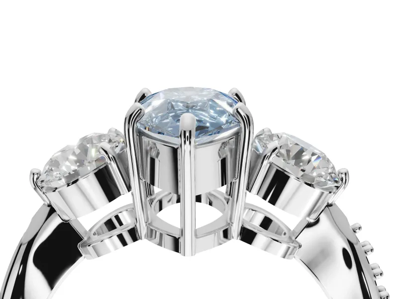 Pear-Shaped Three Stone Engagement Ring Setting for a Fancy Blue Lab-Grown Diamond | Tapered Pave Band | Platinum