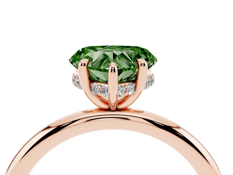 Fancy Green Heart Cut Diamond Solitaire Ring Set in Rose gold with Thin Band and Prong Setting