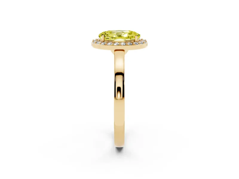 Oval Thin Halo Low Profile Engagement Ring Setting for a Fancy Yellow Lab-Grown Diamond | Slim Plain Band | Yellow Gold