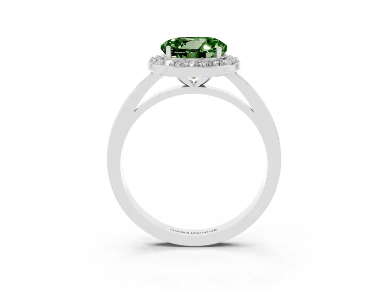 Fancy Green Round Cut Diamond Halo Ring Set in White gold with Solitaire Band and Prong Setting