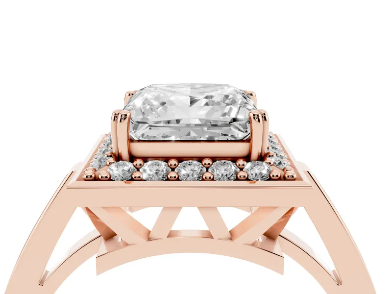 Princess Cut Halo Engagement Ring Setting | Polished Halo Rim | Rose Gold