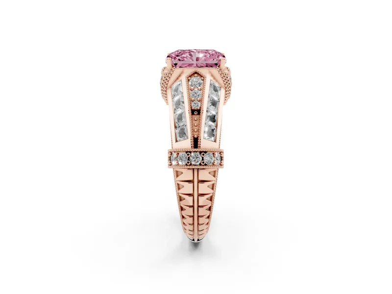 Radiant Cut Vintage Milgrain Engagement Ring Setting for a Fancy Pink Lab-Grown Diamond | Hidden Halo | Rose Gold