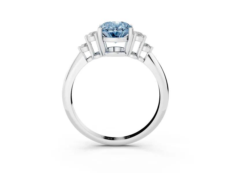 Oval Cluster Accent Engagement Ring Setting for a Fancy Blue Lab-Grown Diamond | White Gold