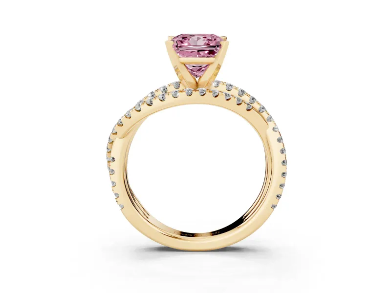 Princess Cut Twisted Pavé Engagement Ring Setting for a Fancy Pink Lab-Grown Diamond | Yellow Gold