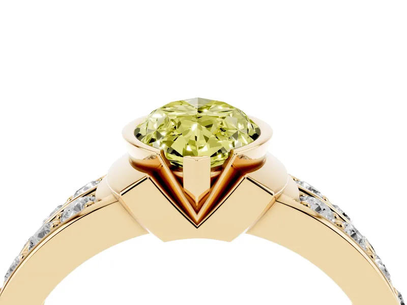 Marquise Half Bezel Engagement Ring Setting for a Fancy Yellow Lab-Grown Diamond | Double Row Channel Band | Yellow Gold