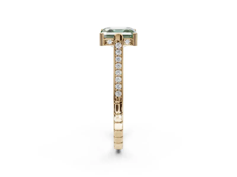 Asscher Cut Vintage Cathedral Engagement Ring Setting for a Fancy Green Lab-Grown Diamond | Carved Band | Yellow Gold
