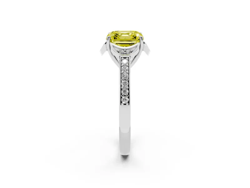 Asscher Cut Floral Pavé Engagement Ring Setting for a Fancy Yellow Lab-Grown Diamond | Platinum