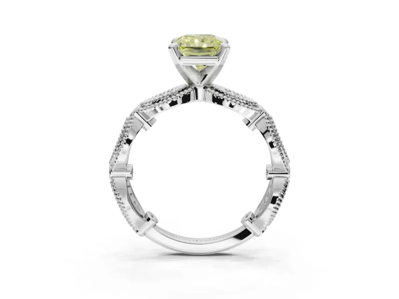 Radiant Cut Vintage Engagement Ring Setting for a Fancy Yellow Lab-Grown Diamond | Graduated Stations | Platinum