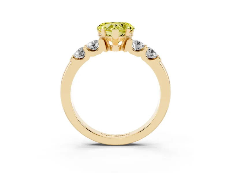 Heart-Shaped Five Stone Engagement Ring Setting for a Fancy Yellow Lab-Grown Diamond | Yellow Gold