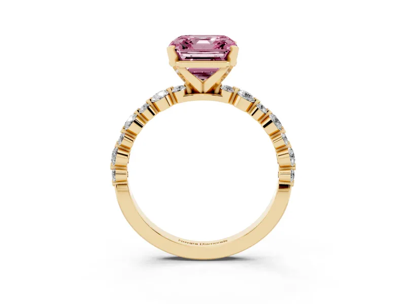 Asscher Cut Pavé Solitaire Engagement Ring Setting for a Fancy Pink Lab-Grown Diamond | Yellow Gold