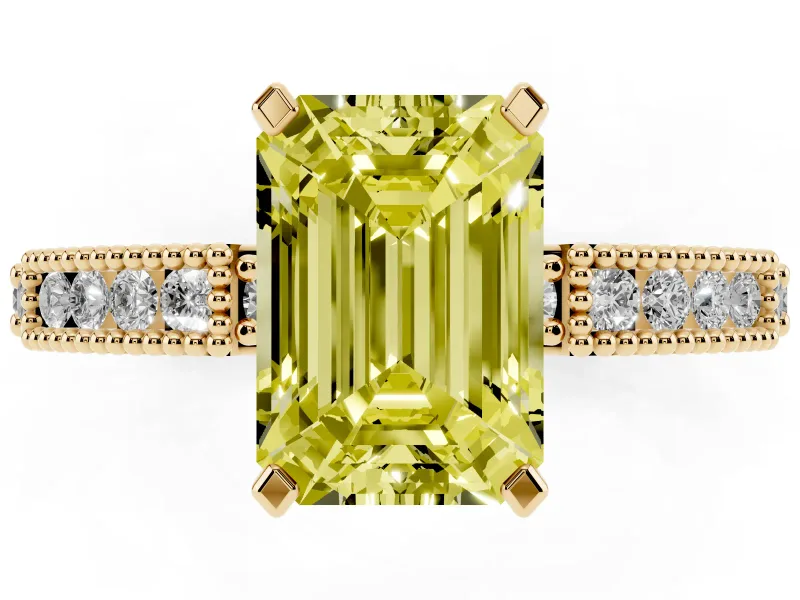 Emerald Cut Vintage Pavé Engagement Ring Setting for a Fancy Yellow Lab-Grown Diamond | Yellow Gold