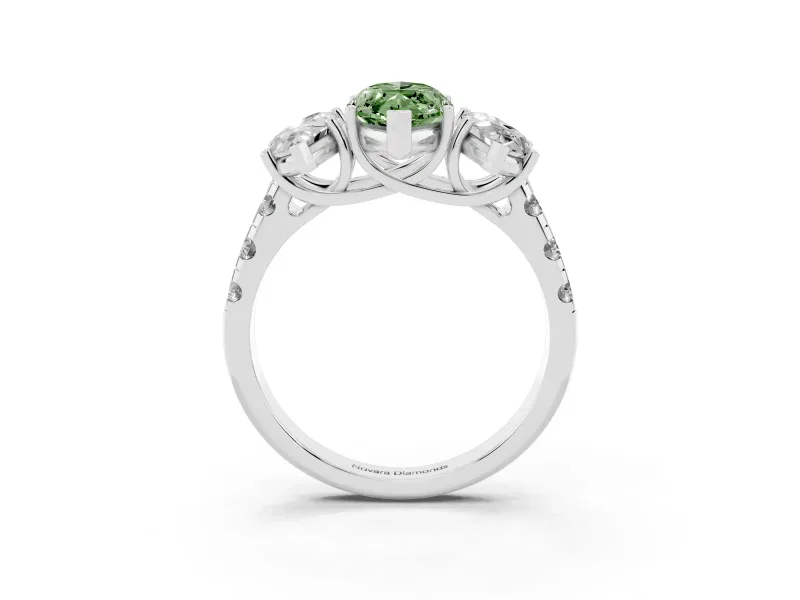 Marquise Three Stone Engagement Ring Setting for a Fancy Green Lab-Grown Diamond | Accented Shoulders | Platinum
