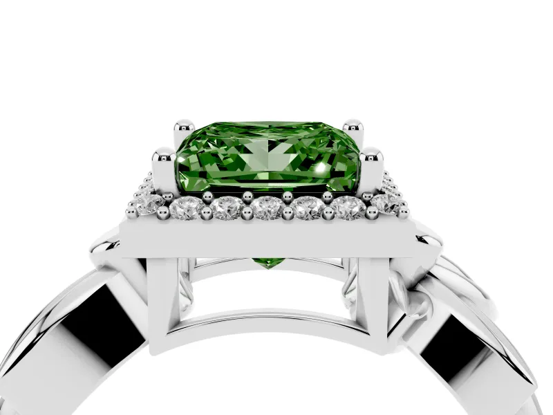 Princess Cut Floral Halo Engagement Ring Setting for a Fancy Green Lab-Grown Diamond | Platinum