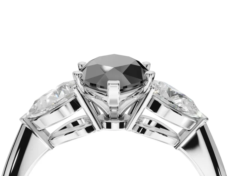 Marquise Three-Stone Engagement Ring Setting for a Black Center | Pear Side Stones | Sterling Silver
