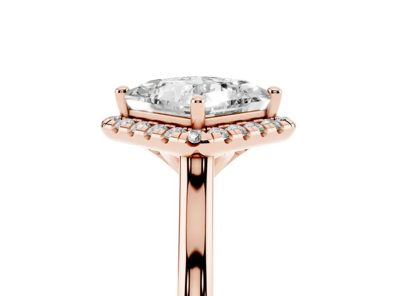 Princess Cut Halo Engagement Ring Setting | Plain Polished Band | Rose Gold