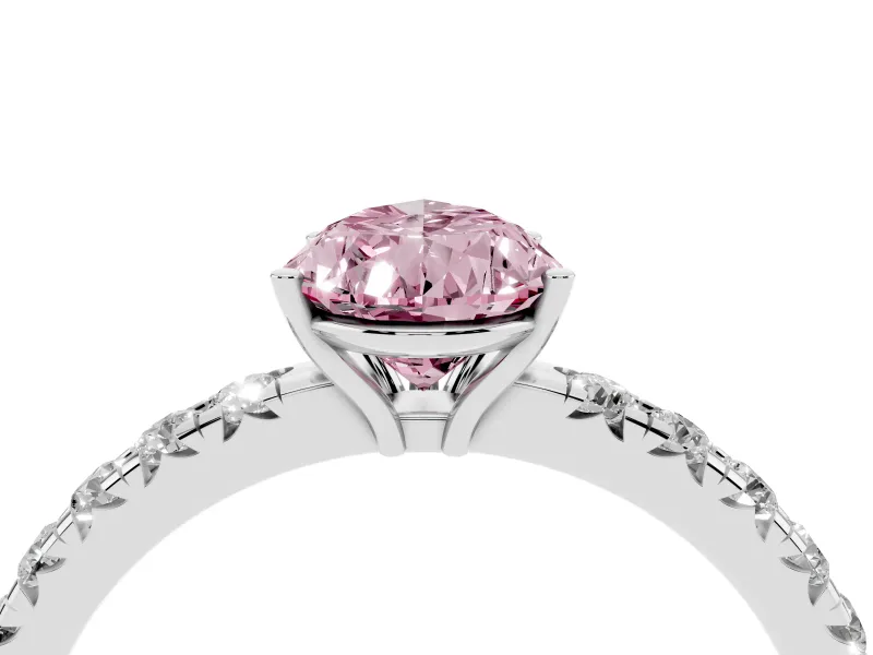 Pear-Shaped Pave Engagement Ring Setting for a Fancy Pink Lab-Grown Diamond | Shared Prong Band | Sterling Silver