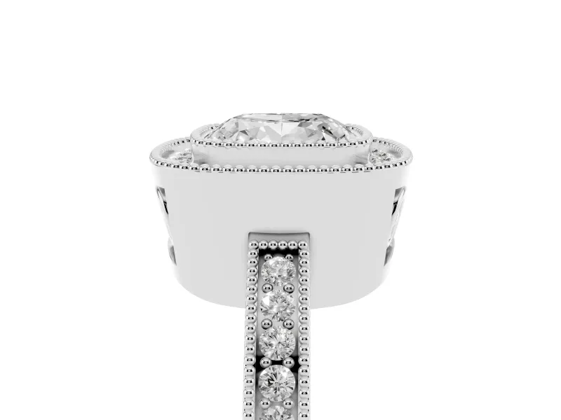Cushion Cut Vintage Milgrain Halo Engagement Ring Setting | Filigree Gallery | Platinum
