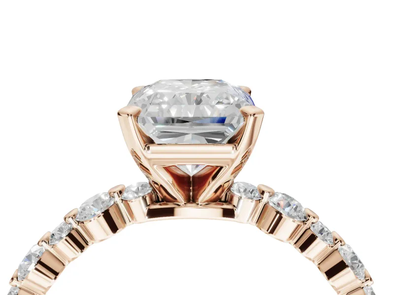 Radiant Cut Pavé Solitaire Engagement Ring Setting | Alternating Accents | Rose Gold
