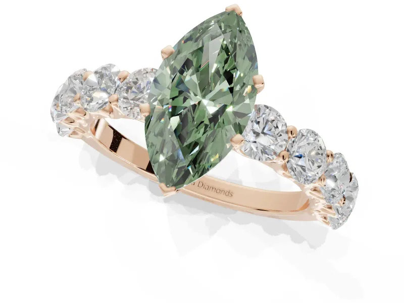 Marquise Side Stone Engagement Ring Setting for a Fancy Green Lab-Grown Diamond | Scalloped Prong Accents | Rose Gold