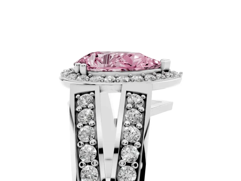 Pear-Shaped Halo Engagement Ring Setting for a Fancy Pink Lab-Grown Diamond | Two-Row Pave Split Shank | Sterling Silver