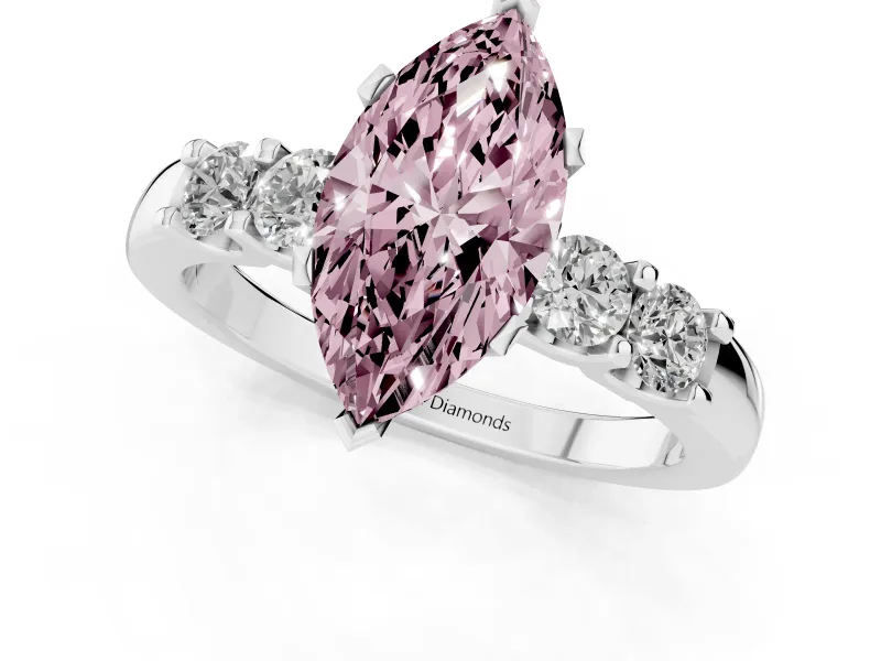 Fancy Pink Marquise Cut Diamond Five-Stone Prong Set Engagement Ring Set in White gold with Channel Band
