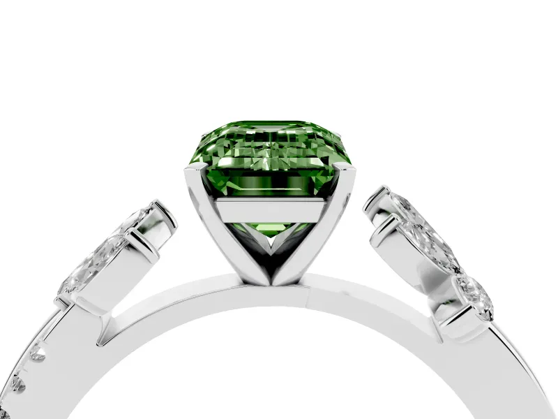 Emerald Cut Floral Vine Engagement Ring Setting for a Fancy Green Lab-Grown Diamond | Platinum