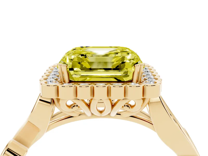 Asscher Cut Leaf Halo Engagement Ring Setting for a Fancy Yellow Lab-Grown Diamond | Yellow Gold