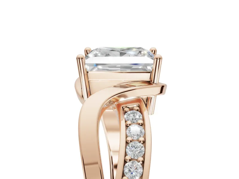 Princess Cut Bypass Solitaire Engagement Ring Setting | Pavé and Plain Strands | Rose Gold