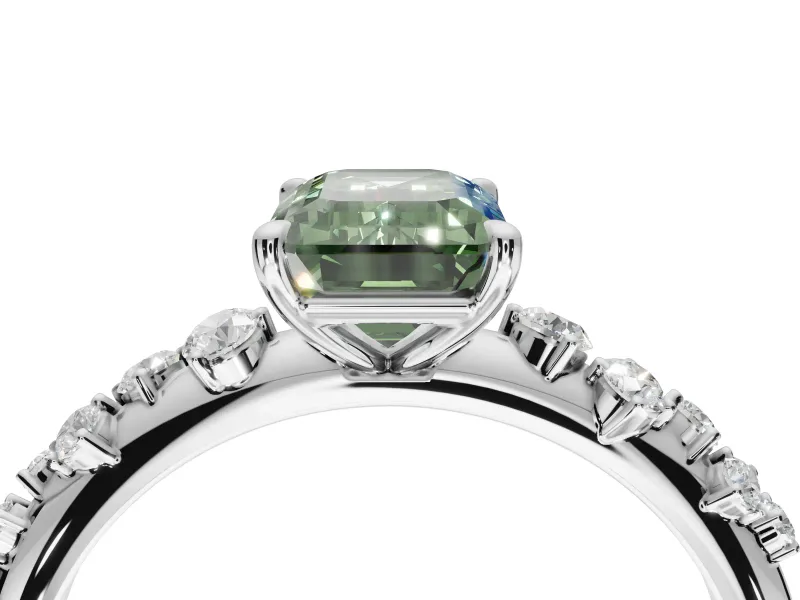 Emerald Cut Graduated Solitaire Engagement Ring Setting for a Fancy Green Lab-Grown Diamond | Sterling Silver