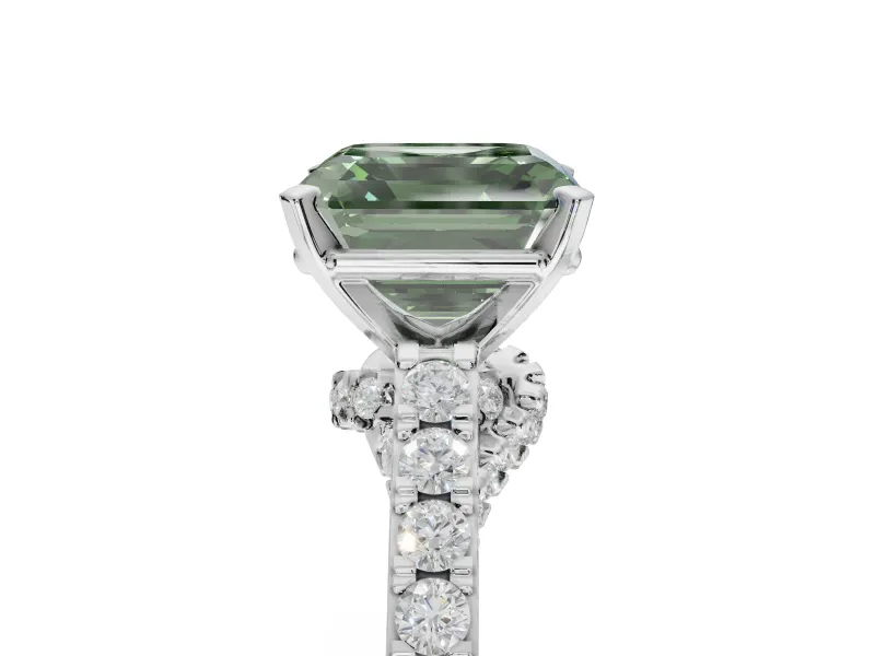 Asscher Cut Pavé Engagement Ring Setting for a Fancy Green Lab-Grown Diamond | Crossover Gallery | Sterling Silver