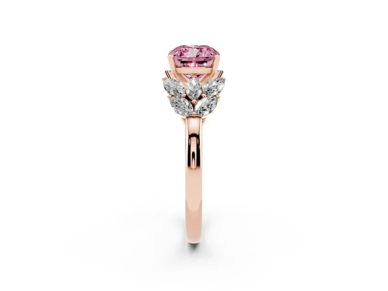 Cushion Cut Leaf Cluster Engagement Ring Setting for a Fancy Pink Lab-Grown Diamond | Rose Gold