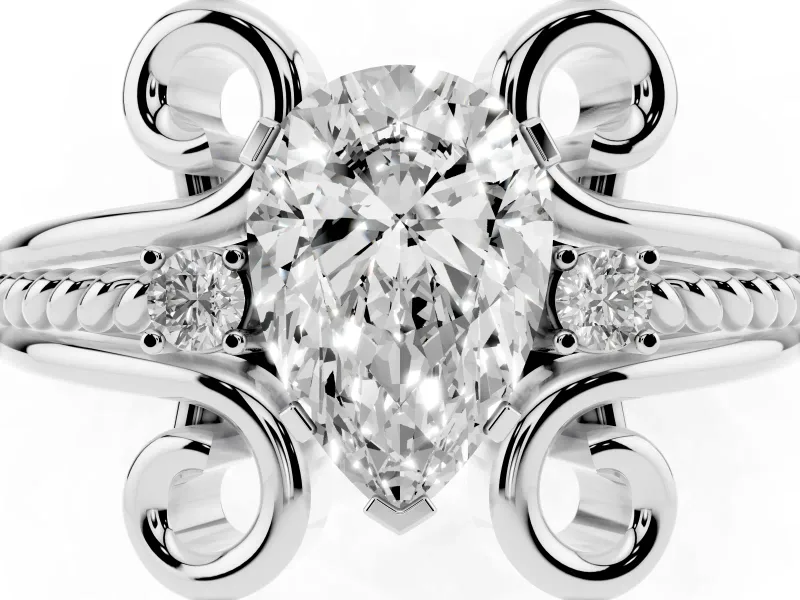Pear-Shaped Scroll Solitaire Engagement Ring Setting | Rope Twist Band | Platinum