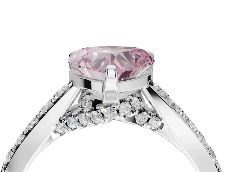 Heart-Shaped Pavé Solitaire Engagement Ring Setting for a Fancy Pink Lab-Grown Diamond | Crossover Gallery | Platinum