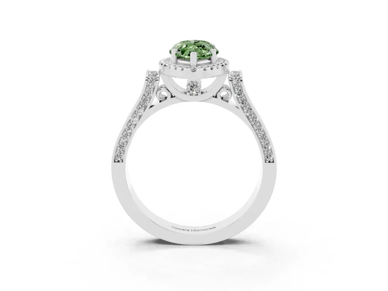 Marquise Halo Engagement Ring Setting for a Fancy Green Lab-Grown Diamond | Pavé Panel Shoulders | White Gold