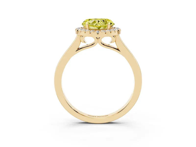 Heart-Shaped Halo Engagement Ring Setting for a Fancy Yellow Lab-Grown Diamond | Flat Tapered Band | Yellow Gold