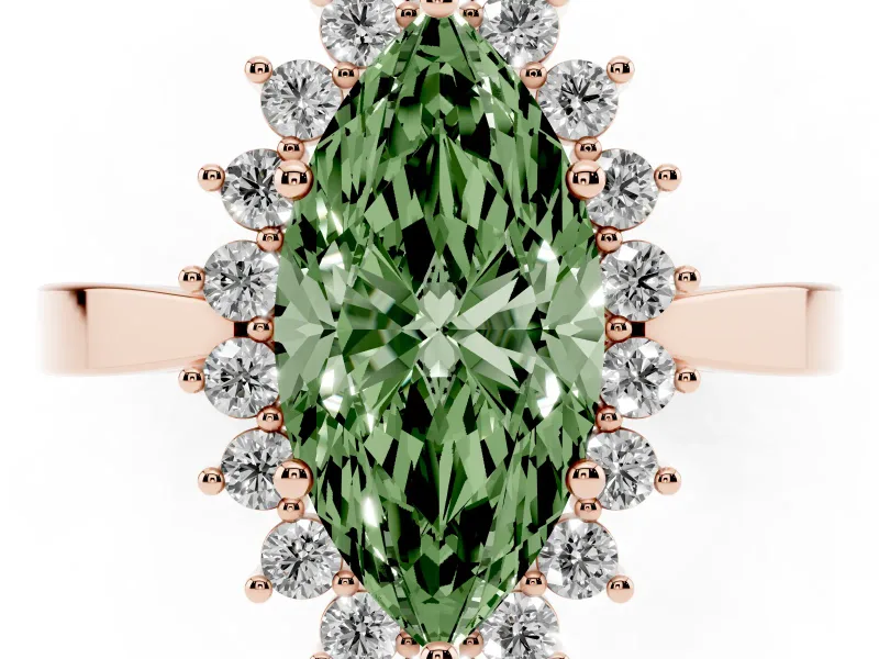Marquise Scalloped Halo Engagement Ring Setting for a Fancy Green Lab-Grown Diamond | Rose Gold