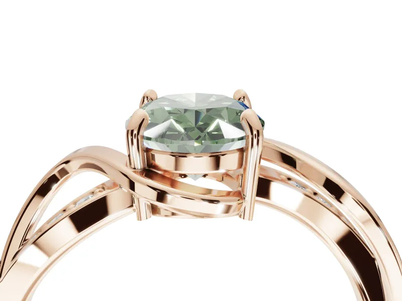 Oval Bypass Solitaire Engagement Ring Setting for a Fancy Green Lab-Grown Diamond | Pavé and Plain Strands | Rose Gold