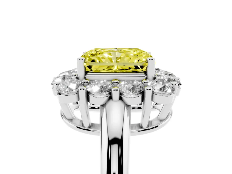 Radiant Cut Cluster Halo Engagement Ring Setting for a Fancy Yellow Lab-Grown Diamond | Large Round Accents | Platinum