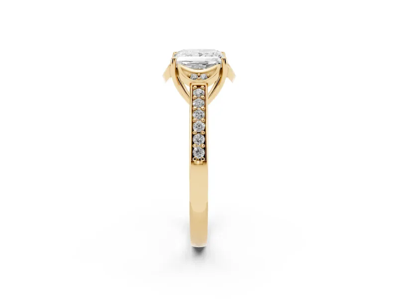Princess Cut Floral Pavé Engagement Ring Setting | Petal Accents | Yellow Gold