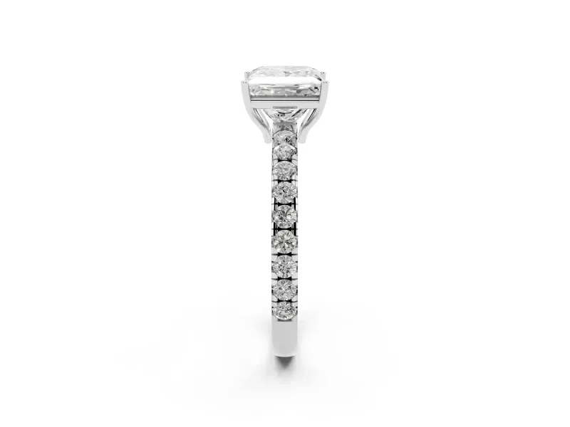 Princess Cut Pave Engagement Ring Setting | Shared Prong Band | Sterling Silver