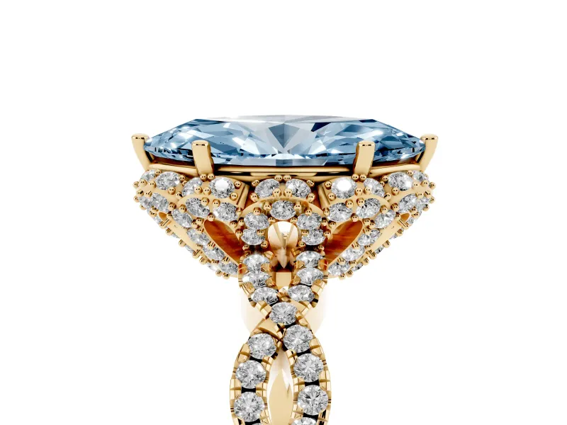 Marquise Milgrain Halo Engagement Ring Setting for a Fancy Blue Lab-Grown Diamond | Graduated Shoulders | Yellow Gold