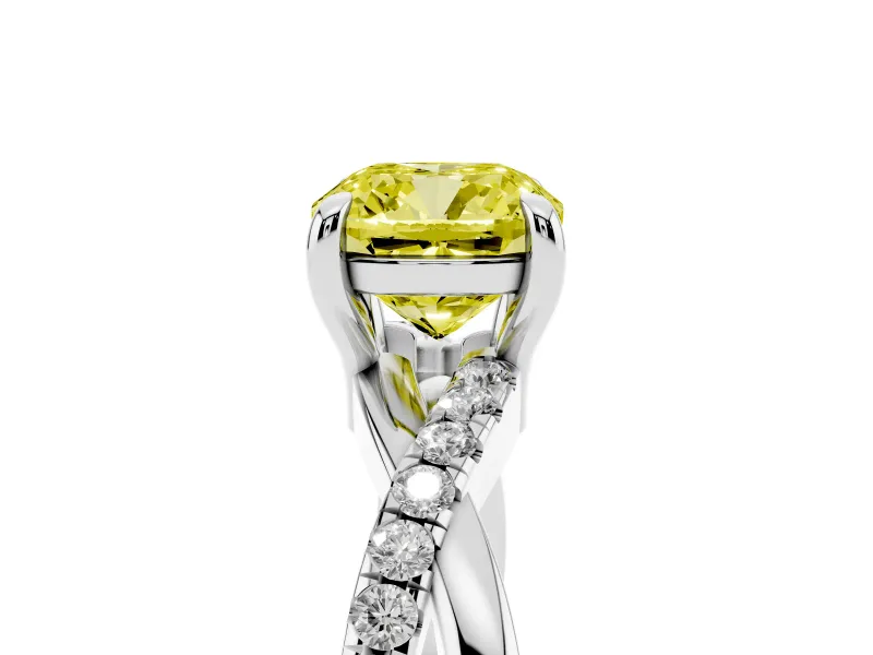 Cushion Cut Twist Engagement Ring Setting for a Fancy Yellow Lab-Grown Diamond | Platinum