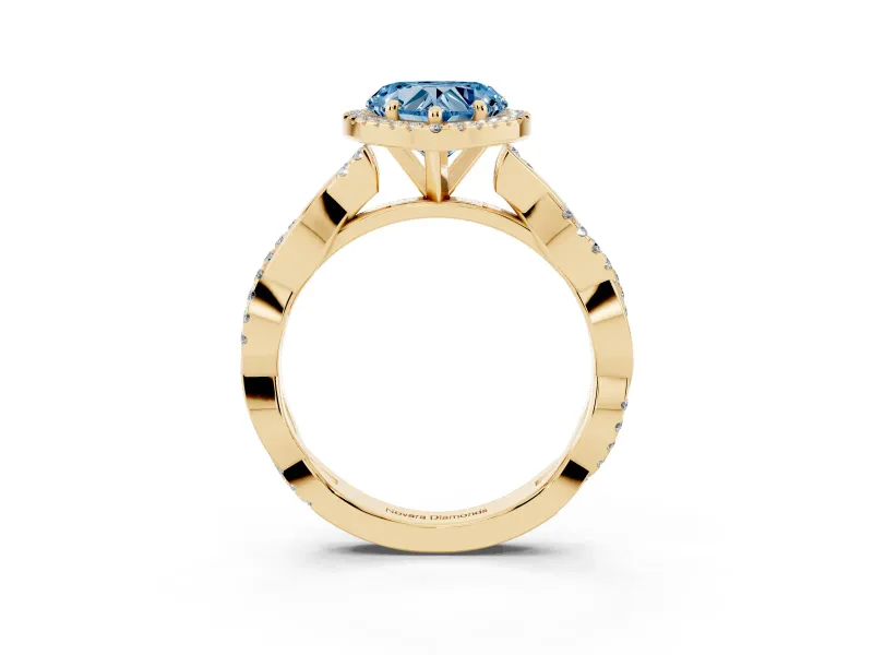 Heart-Shaped Twisted Halo Engagement Ring Setting for a Fancy Blue Lab-Grown Diamond | Yellow Gold